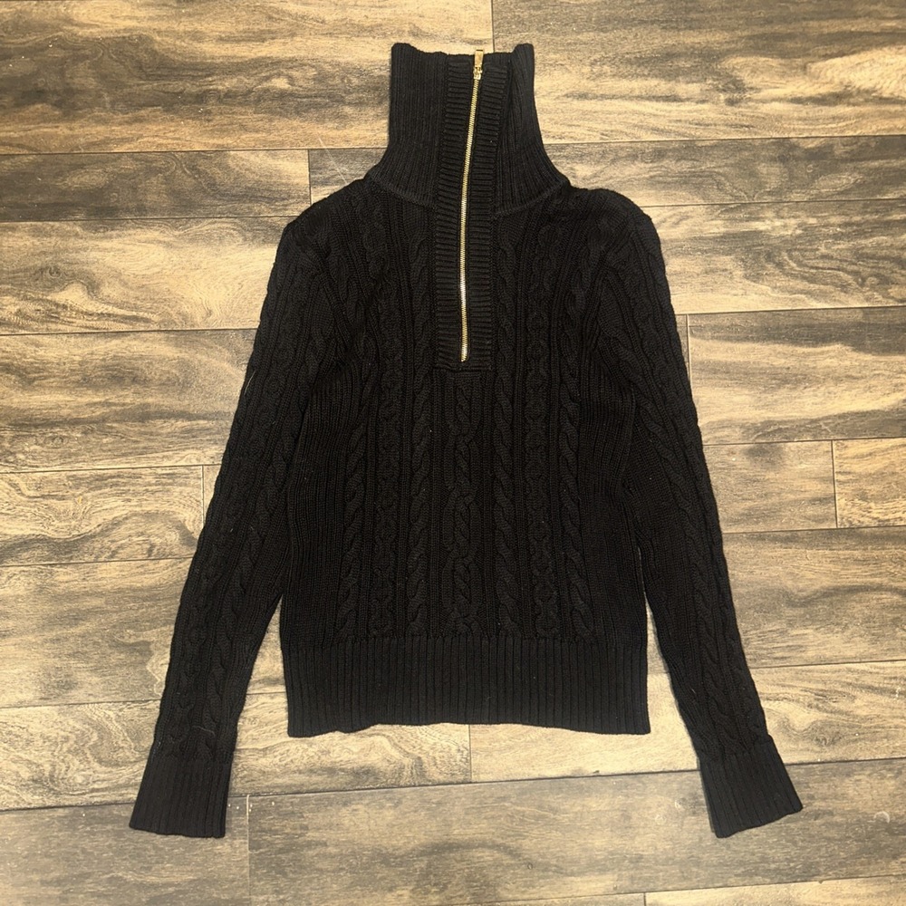 Lauren Ralph Lauren Quarter-Zip Cable-Knit Sweater Women's Size M Dark Navy